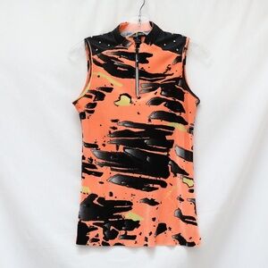 NWOT Jamie Sadock crinkle orange abstract top sleeveless golf blouse size XS
